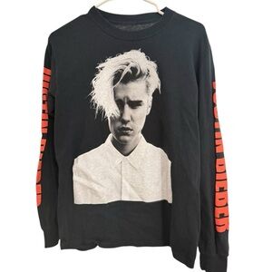 Justin Bieber Purpose Tour Long Sleeve Graphic Shirt Black Red Womens Size Large
